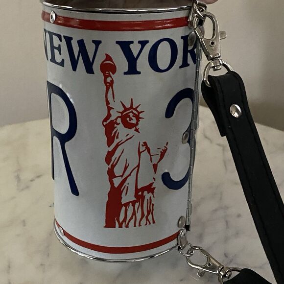 Little Earth New York License Plate Purse Black Strap Clutch Handle Recycled NWT - Picture 2 of 10